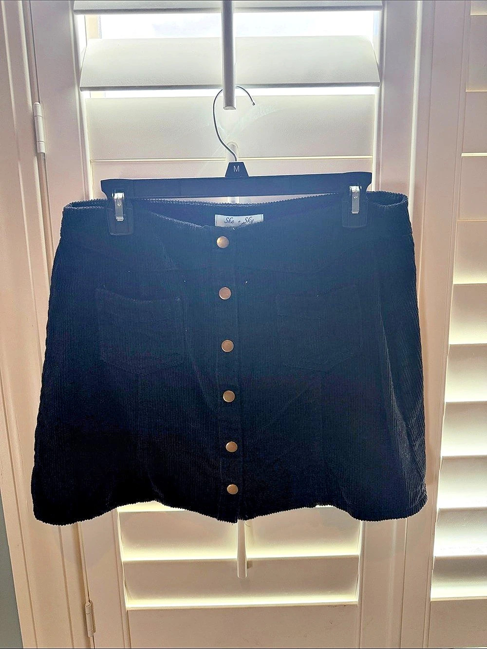 She + Sky Black Button-Front Mini Skirt